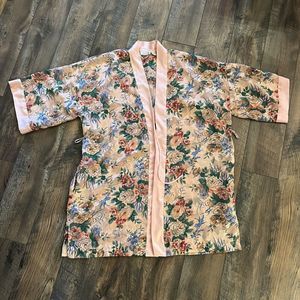 VTG Victorias Secret Robe Womens Medium Pink Floral Pockets Long Gold Label
